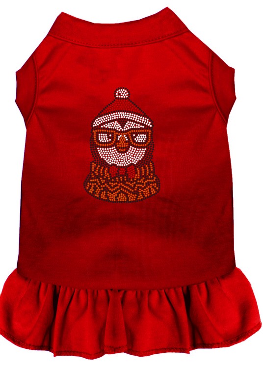 Hipster Penguin Rhinestone Dog Dress Red Sm